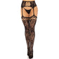LEG AVENUE - FLORAL LACE GARTER STOCKINGS BLACK