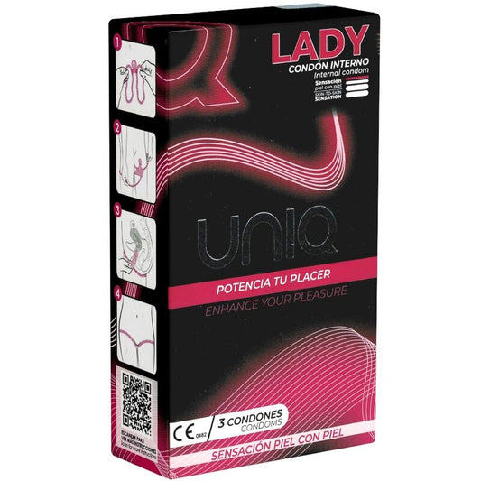 UNIQ - LADY KONDOM LATEXFRIA KVINNOKONDOMER MED HÅLLBÄLTE 3 ENHETER