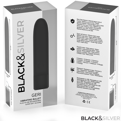 SVART & SILVER - GERI USB UPPLADDNINGSBAR VIBRERANDE KULA 8 VIBRATIONER SVART 10 X 2.2 CM