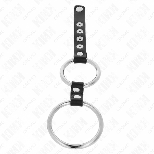 KINK - DUBBEL METALLPENISRING 3,8 CM TILL 5 ​​CM FÖRBUNDEN MED LÄDER