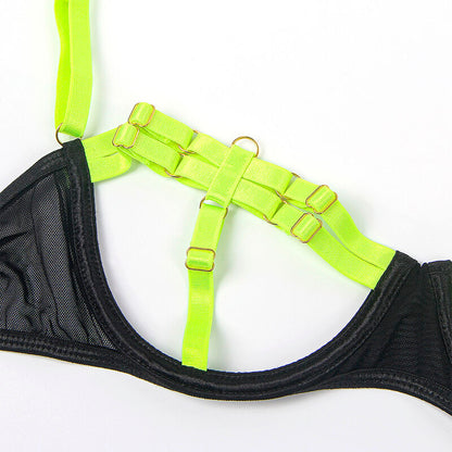 SUBBLIME - 955274 BRA SET WITH NECKLACE AND LEG DETAILS FLUORESCENT GREEN S/M