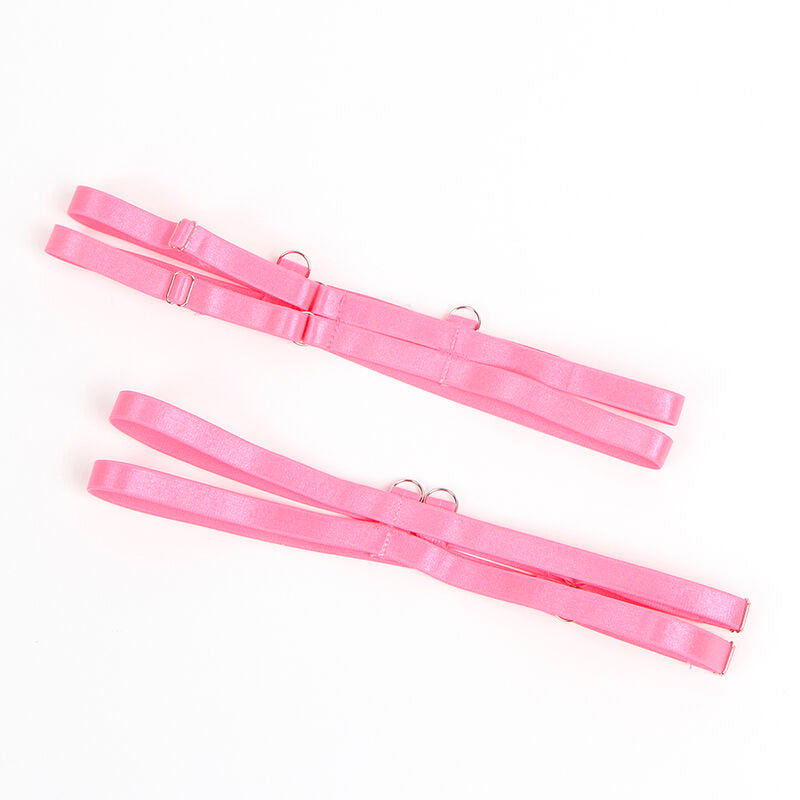 SUBBLIME - 955359 BH-SET MED SPETS OCH STRUMPEBANDSHÅLLARE ROSA OCH LILA S/M
