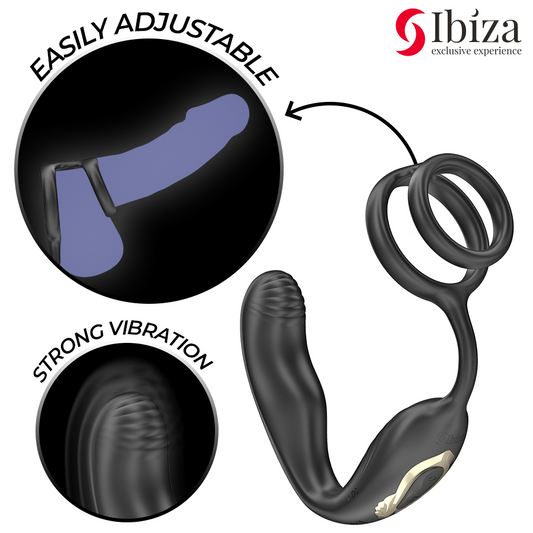 IBIZA - WIGGLE REMOTE CONTROLLED ROTATING ANAL PLUG WITH PERINEAL VIBRATION AND PENIS ENHANCING RINGS