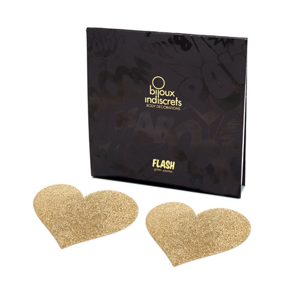 BIJOUX - INDISCRETS FLASH GOLDEN HEART NIPPLE COVERS - Kink&Play