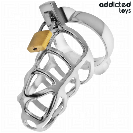 ADDICTED TOYS LOCKED - SILVER LOCK METAL PENIS CAGE SIZE S