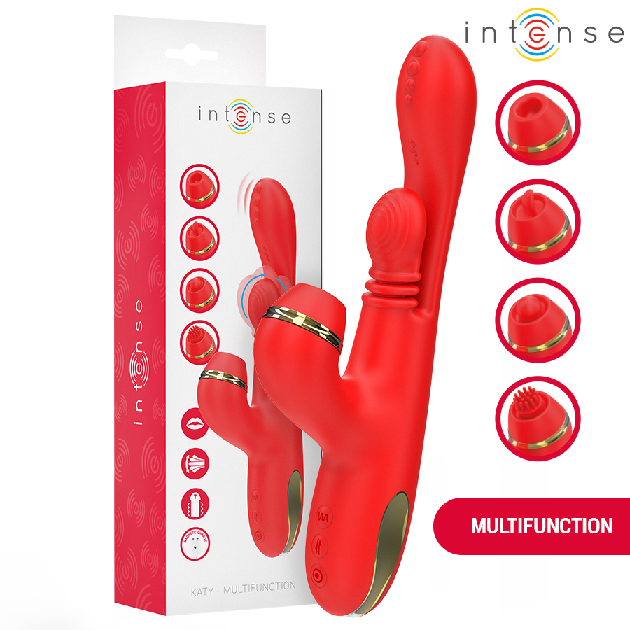 INTENSE - KATY MULTIFUNKTIONELL KLITORISSTIMULATOR 4 UTBYTBARA HUVUDEN RÖD