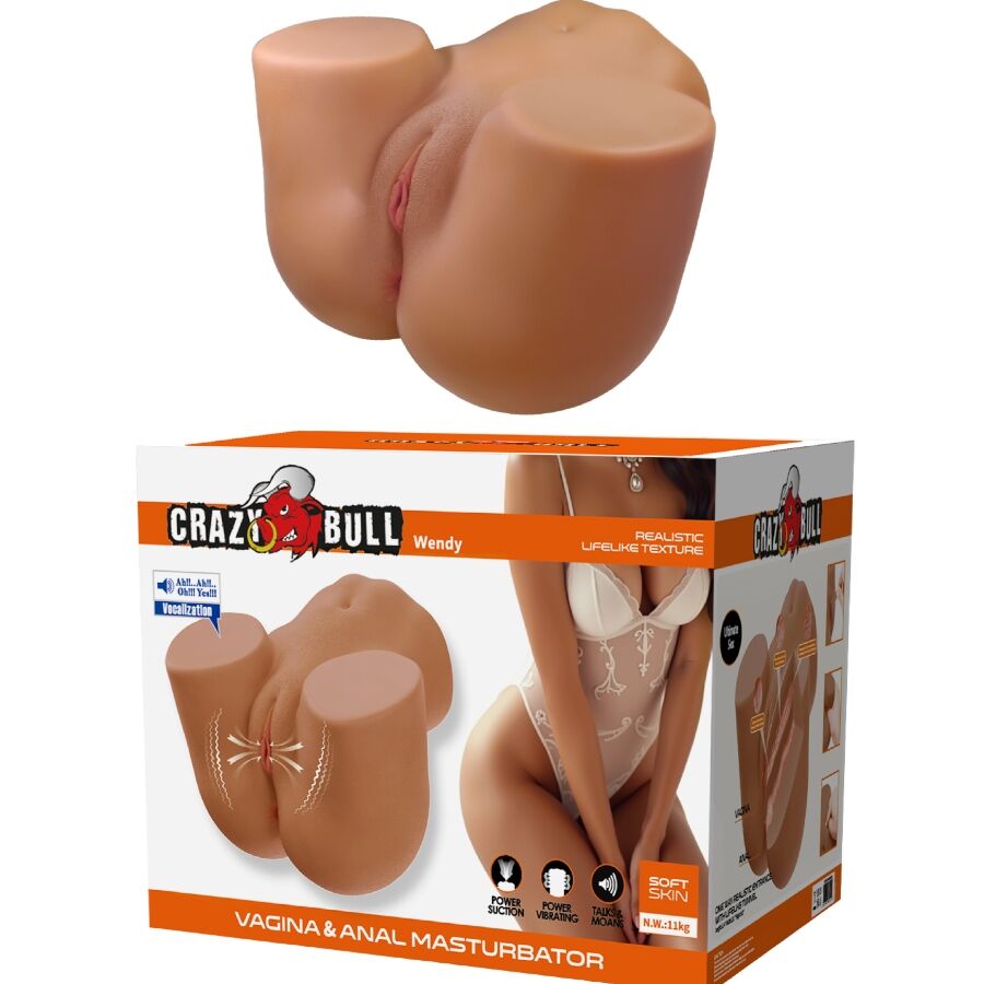 CRAZY BULL - WENDY REALISTISK KVINNLIG RÖV-VIBRATOR OCH SUGPROPP MED LJUD 11 KG