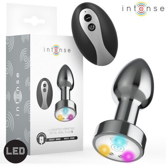 INTENS – VIBRERANDE ANALPLUGG I METALL MED LED-LJUS OCH FJÄRRKONTROLL – STORLEK S