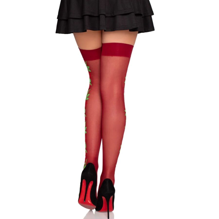 LEG AVENUE - 1957 STRUMPFIXERINGAR MED RÖDA BLOMMOR - ONE SIZE