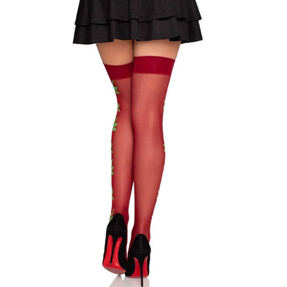 LEG AVENUE - 1957 STRUMPFIXERINGAR MED RÖDA BLOMMOR - ONE SIZE