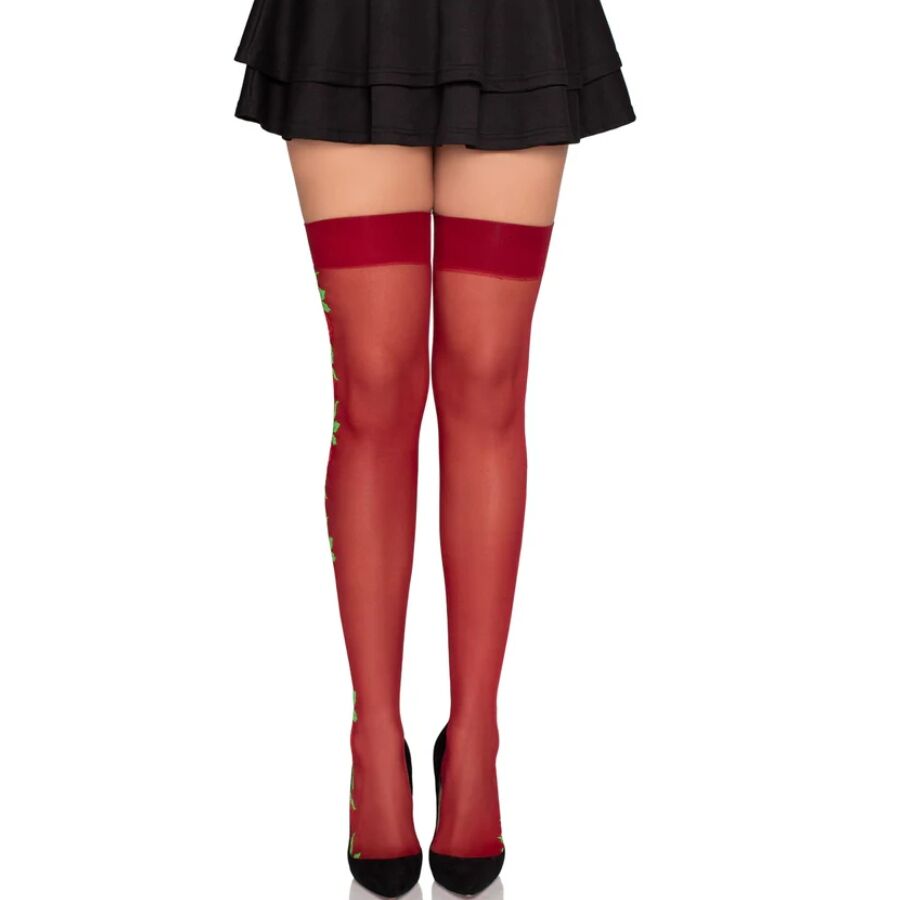 LEG AVENUE - 1957 STRUMPFIXERINGAR MED RÖDA BLOMMOR - ONE SIZE