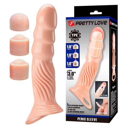PRETTY LOVE - TEXTURED PENIS SHEATH WITH EXTENDERS