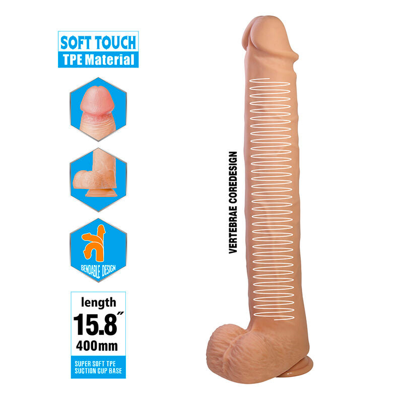 PRETTY LOVE - PAT FLEXIBEL REALISTISK DILDO MED SUGPROPP HUD 40 CM -Ø- 6 CM