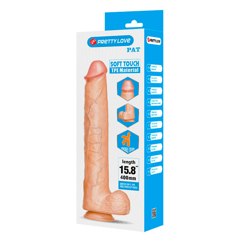 PRETTY LOVE - PAT FLEXIBEL REALISTISK DILDO MED SUGPROPP HUD 40 CM -Ø- 6 CM