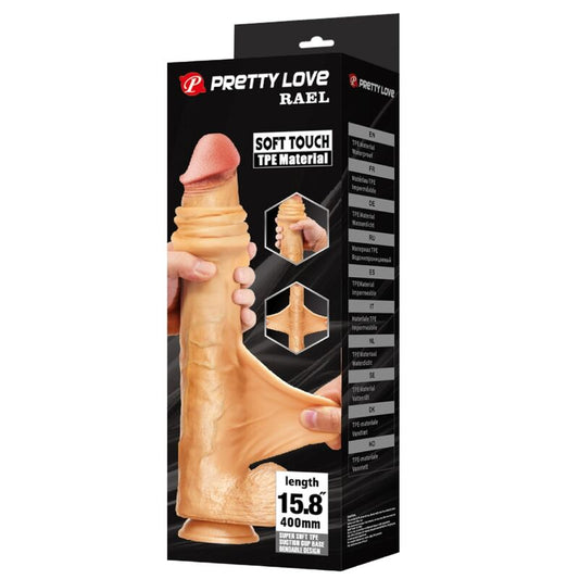 PRETTY LOVE – RAEL FLEXIBEL REALISTISK DILDO MED SUGPROPP 40 CM – Ø 6 CM BRUN
