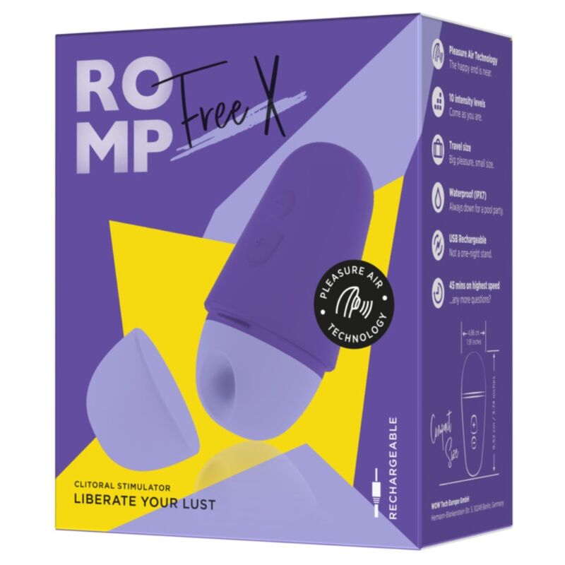 ROMP - FRI X KLITORALSTIMULATOR MED LOCK 10 NIVÅER UPPLADDNINGSBAR LILA