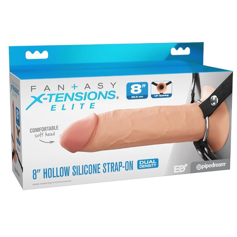 FANTASY X-TENSIONS ELITE - 20,3 CM IHÅLIG SILIKON REM-PÅ-DILDO