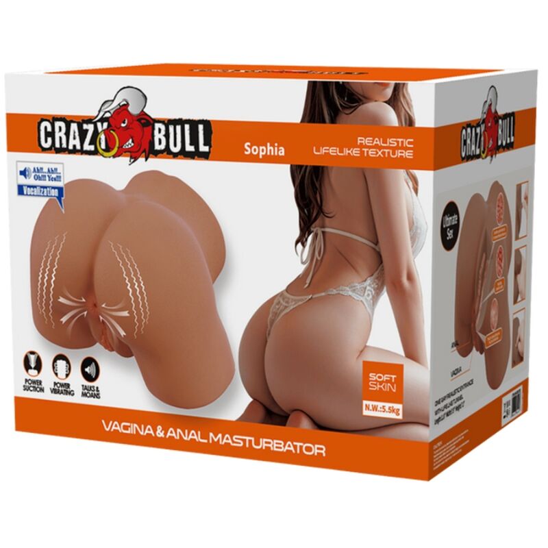 CRAZY BULL - SOPHIA REALISTISK KVINNLIG RÖV-VIBRATOR OCH SUGPROPP MED LJUD 5,5 KG