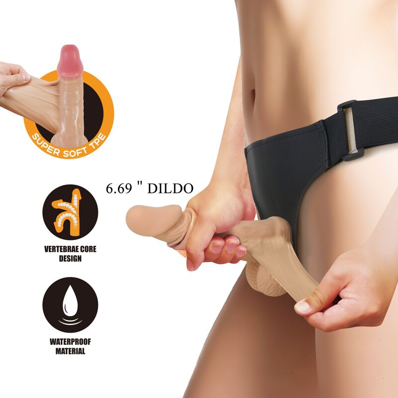 PRETTY LOVE - ZANE HARNESS WITH FLEXIBLE DILDO 17 CM Ø 4.3 CM NATURAL