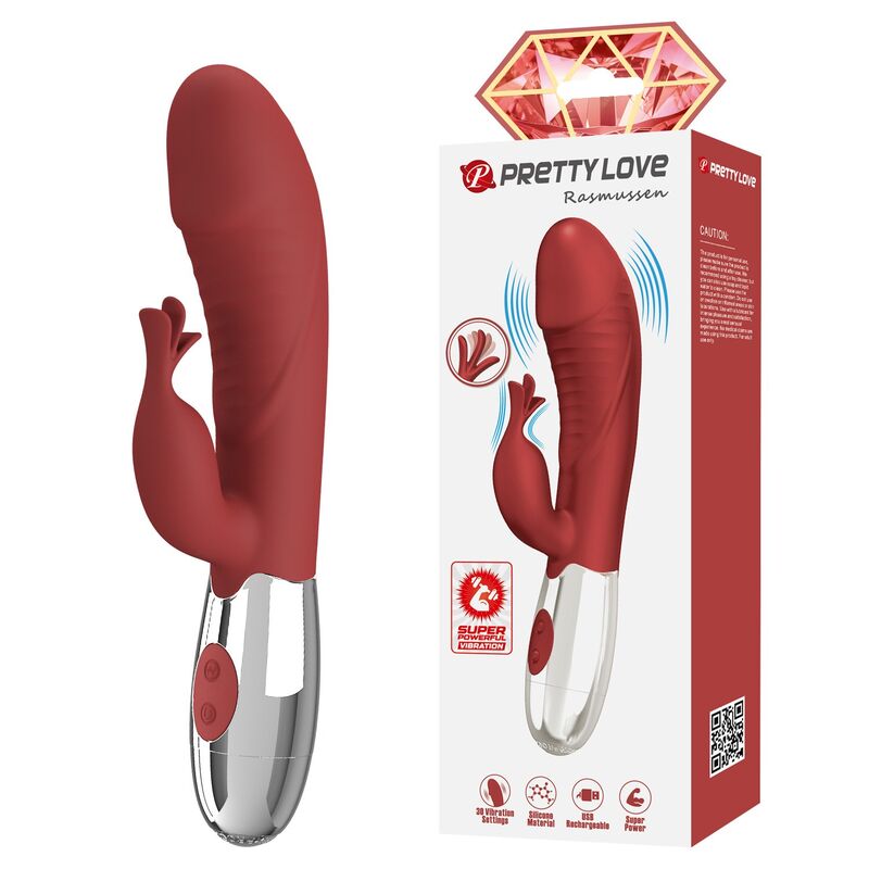 PRETTY LOVE - ROSEWOOD KANINVIBRATOR 30 FUNKTIONER USB-UPPLADDNINGSBAR RÖD