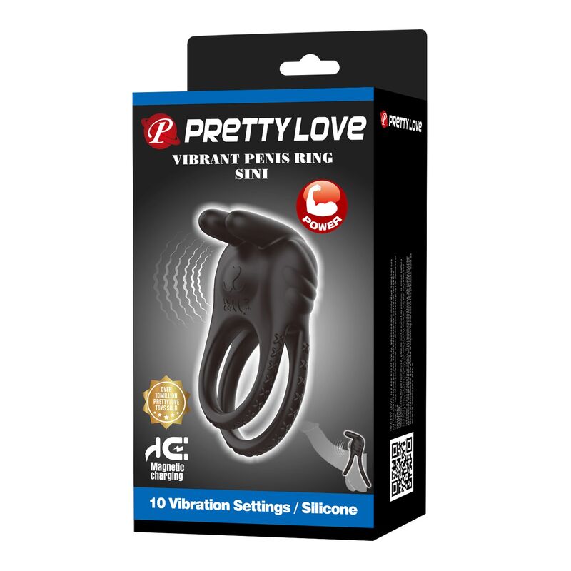 PRETTY LOVE - SINI UPPLADDNINGSBAR VIBRERANDE COCKRING 10 FUNKTIONER SVART