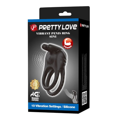 PRETTY LOVE - SINI UPPLADDNINGSBAR VIBRERANDE COCKRING 10 FUNKTIONER SVART