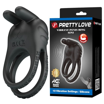 PRETTY LOVE - SINI UPPLADDNINGSBAR VIBRERANDE COCKRING 10 FUNKTIONER SVART