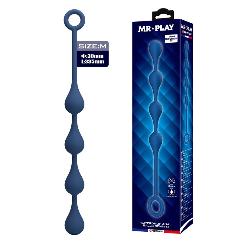 MR PLAY - ANALA KULOR I BLÅ SILIKON STORLEK M 33 CM