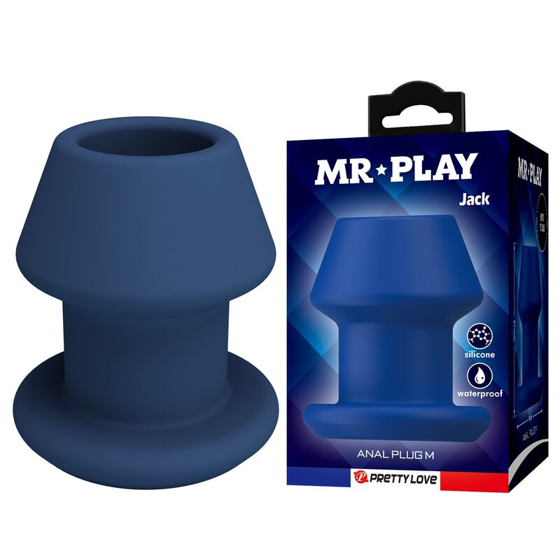 MR PLAY - JACK BLUE SILICONE HOLLOW ANAL PLUG STORLEK M