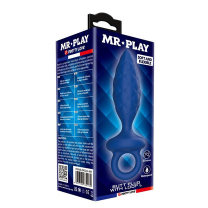 MR PLAY - TEXTURERAD ANALPLUGG MED RING BLÅ L