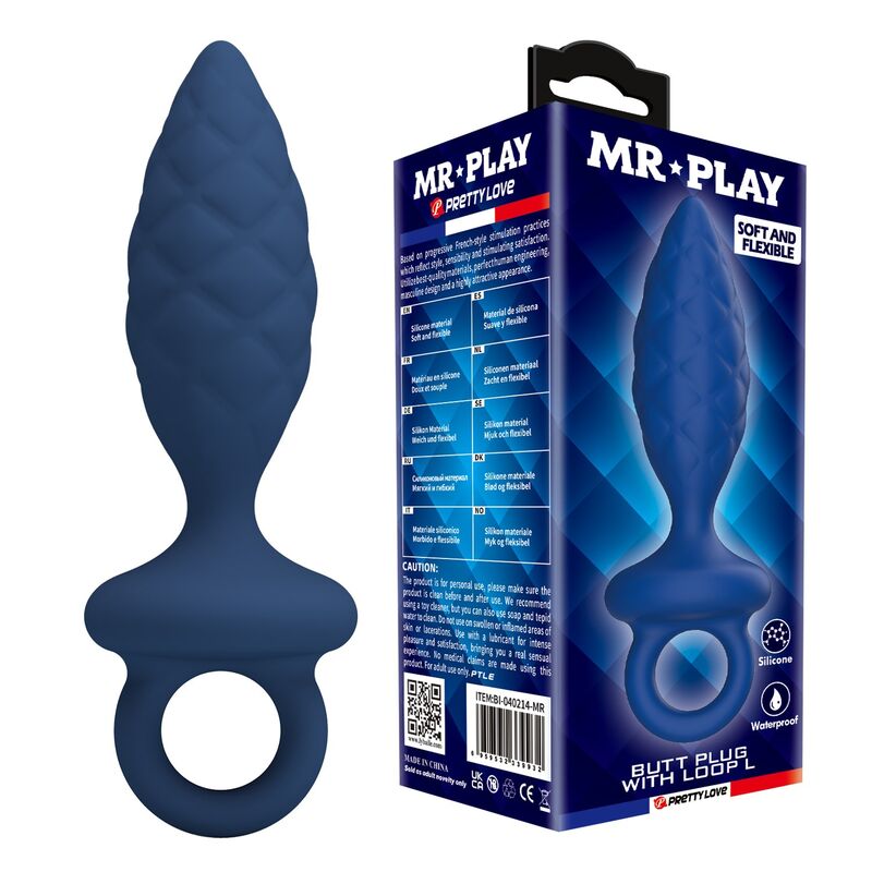 MR PLAY - TEXTURERAD ANALPLUGG MED RING BLÅ L