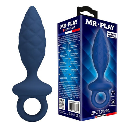MR PLAY - TEXTURERAD ANALPLUGG MED RING BLÅ L