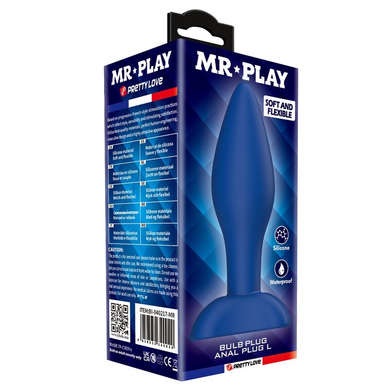 MR PLAY - AVSMALNANDE ANALPLUGG I SILIKON BLÅ L