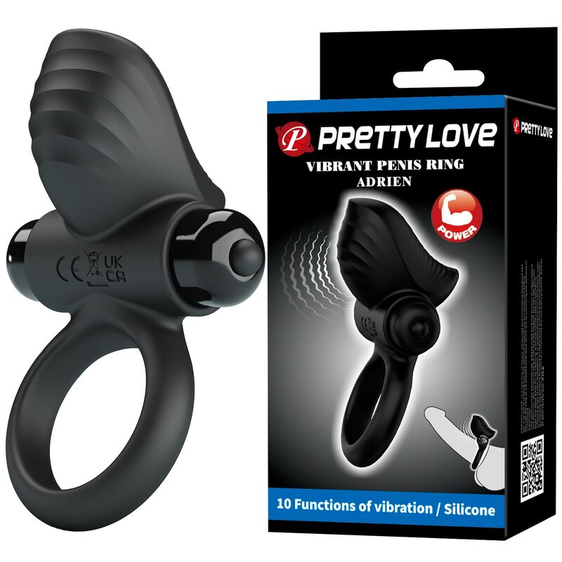 PRETTY LOVE - ADRIEN VIBRERANDE PENISRING 10 FUNKTIONER SVART