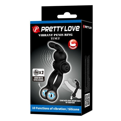 PRETTY LOVE - VIBRERANDE PENISRING MED KANINSTIMULATOR 10 FUNKTIONER SVART