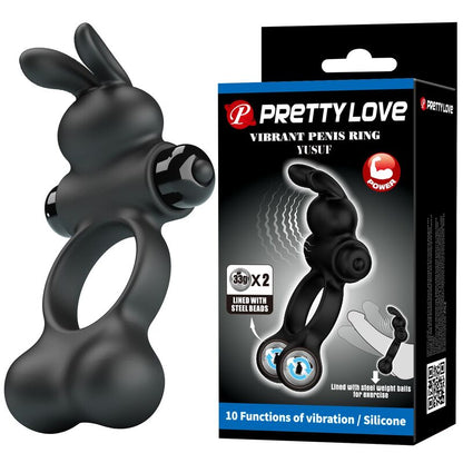 PRETTY LOVE - VIBRERANDE PENISRING MED KANINSTIMULATOR 10 FUNKTIONER SVART