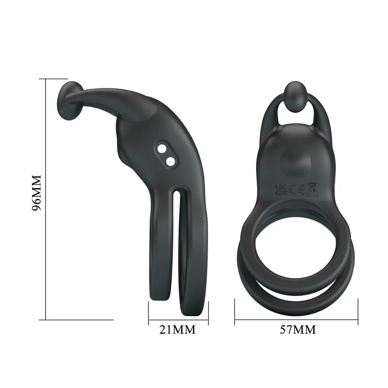 PRETTY LOVE - GOODWIN RECHARGEABLE DOUBLE VIBRATING COCK RING BLACK