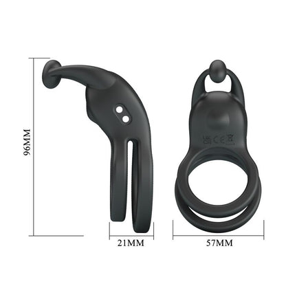 PRETTY LOVE - GOODWIN RECHARGEABLE DOUBLE VIBRATING COCK RING BLACK
