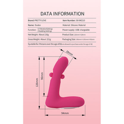 PRETTY LOVE - DUDEN UPPLADDNINGBAR SILIKONVIBRATOR 12 VIBRATIONSLÄGEN OCH 3 RÖRELSELÄGEN ROSA