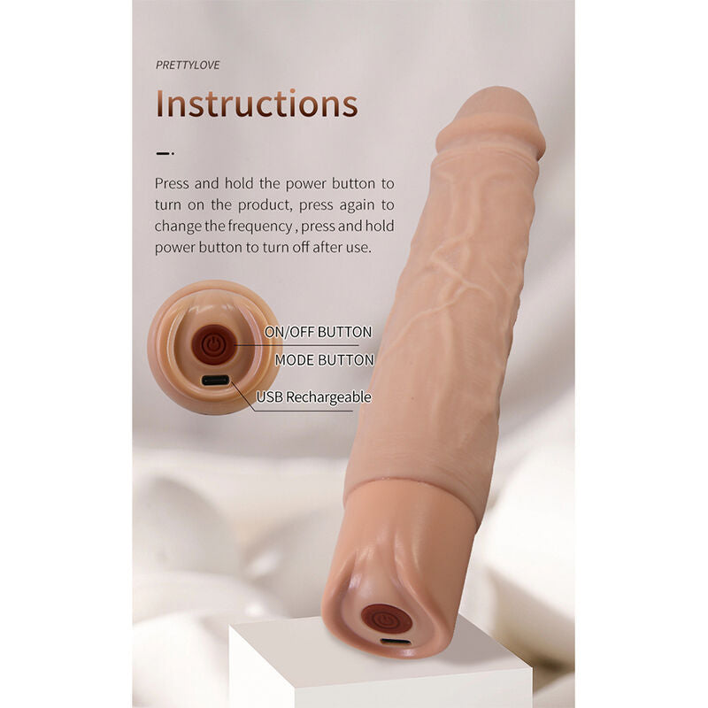 PRETTY LOVE – KESSLER REALISTISK VIBRERANDE DILDO MED 10 VIBRATIONSLÄGEN OCH 10 STÖTAR, 22 CM NATURLIG