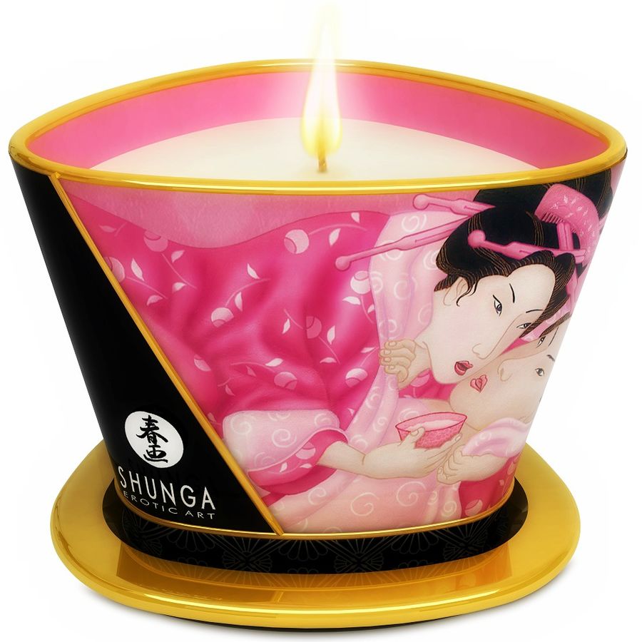SHUNGA - MINI CARESS BY CANDELIGHT APHRODISIAC ROSES MASSAGE CANDLE 170 ML - Kink&Play