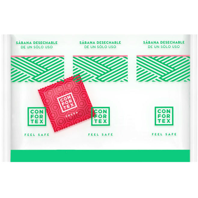 CONFORTEX - DISPOSABLE HYGIENIC SHEETS, INDIVIDUAL BAG + STRAWBERRY CONDOM - Kink&Play