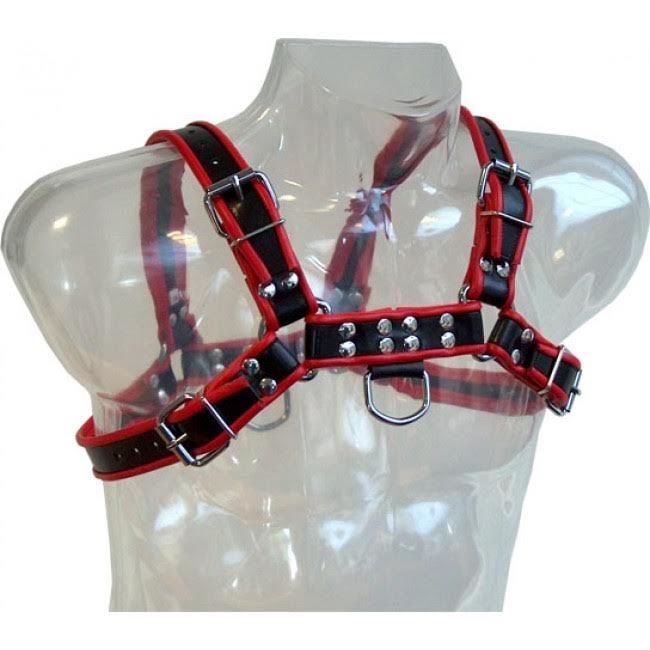 LEATHER BODY - CHAIN HARNESS III BLACK / RED - Kink&Play