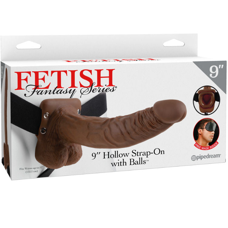 FETISH FANTASY SERIES - SERIES 9 HOLLOW STRAP-ON WITH BALLS 22.9CM BROWN - Kink&Play