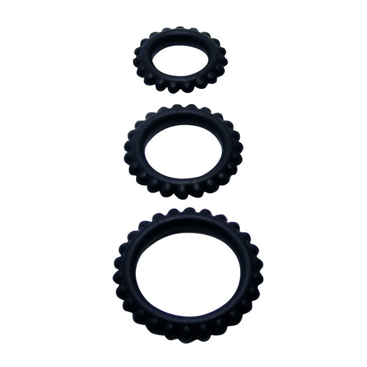 BAILE - TITAN SET 3PCS COCK RING BLACK 2.8 + 2.4 + 1.9 CM - Kink&Play