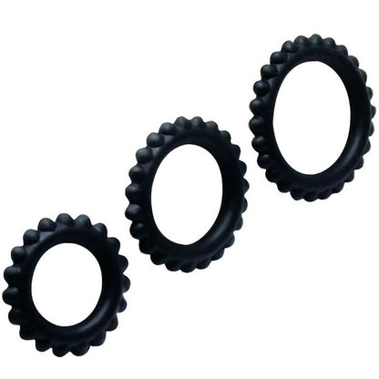 BAILE - TITAN SET 3PCS COCK RING BLACK 2.8 + 2.4 + 1.9 CM - Kink&Play