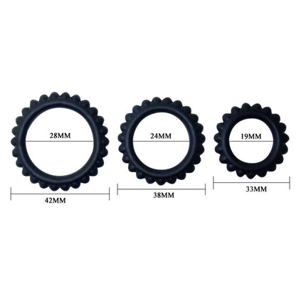 BAILE - TITAN SET 3PCS COCK RING BLACK 2.8 + 2.4 + 1.9 CM - Kink&Play