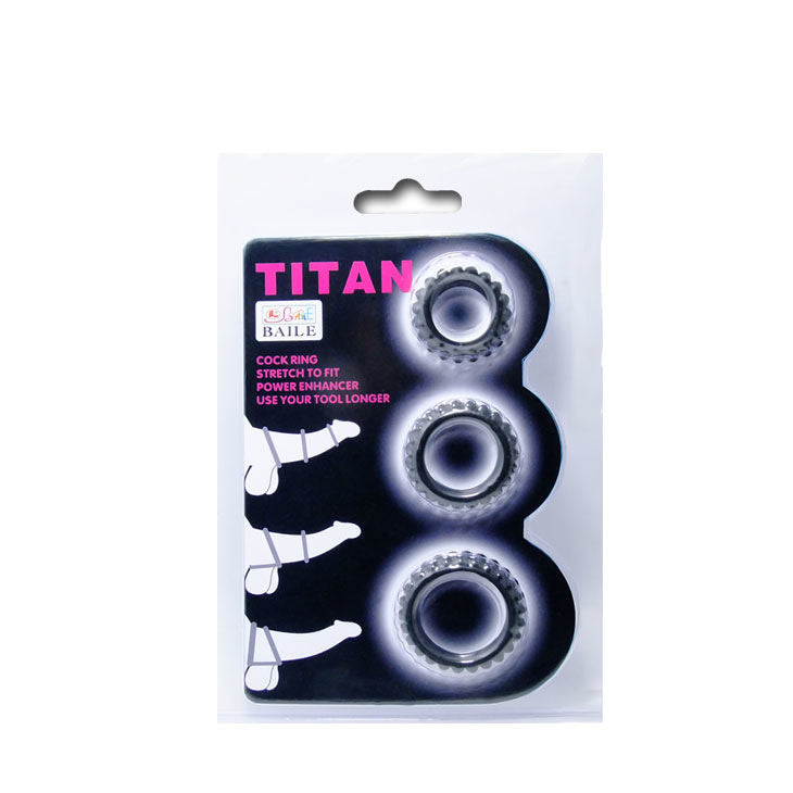 BAILE - TITAN SET 3PCS COCK RING BLACK 2.8 + 2.4 + 1.9 CM - Kink&Play