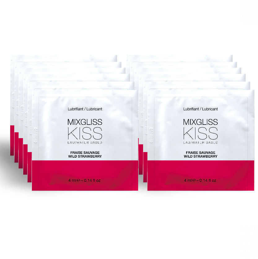MIXGLISS - WATER BASED LUBRICANT STRAWBERRY FLAVOR 12 SINGLE DOSE 4 ML - Kink&Play