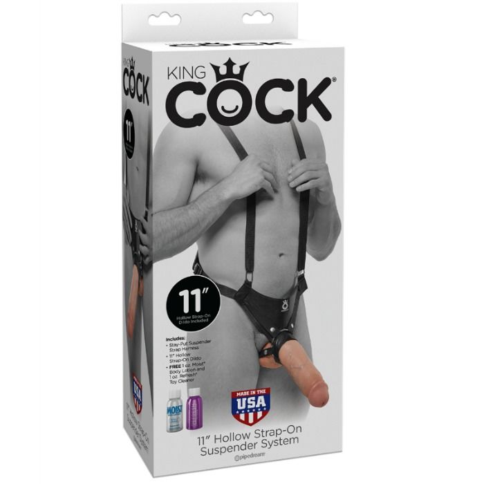 KING COCK - 28 CM IHÅLIG REMDILDO MED SELE KÖTTFÄRG